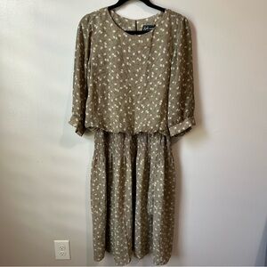 Vintage Breli Originals Green Floral Smocked Drop Waist Midi Dress